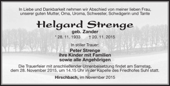 Traueranzeige von Helgard Strenge von Südthüringer Presse