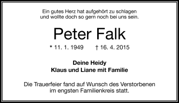 Traueranzeige von Peter Falk von Frankenpost