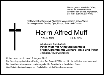 Traueranzeige von Alfred Muff von Neue Presse Coburg