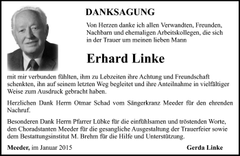 Traueranzeige von Erhard Linke von Neue Presse Coburg