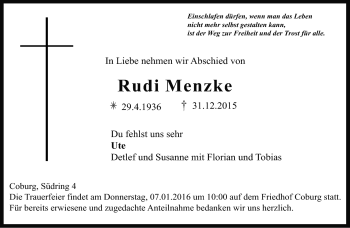 Traueranzeige von Rudi Menzke von Neue Presse Coburg