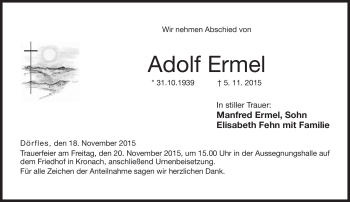 Traueranzeige von Adolf Ermel von Neue Presse Coburg
