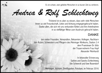 Traueranzeige von Andrea Schlechtweg von Südthüringer Presse