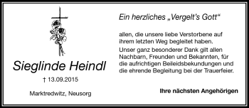 Traueranzeige von Sieglinde Heindl von Frankenpost