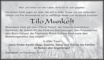 Traueranzeige von Tilo Munkelt von Südthüringer Presse
