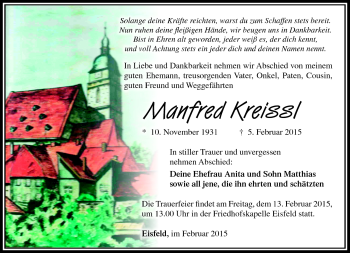 Traueranzeige von Manfred Keissl von Südthüringer Presse