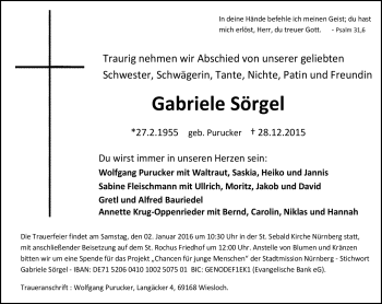 Traueranzeige von Gabriele Sörgel von Frankenpost