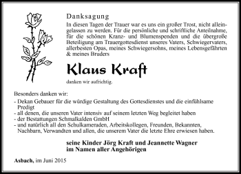 Traueranzeige von Klaus Kraft von Südthüringer Presse