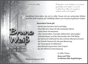 Traueranzeige von Bruno Weíß von Südthüringer Presse