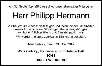 Traueranzeige von Philipp Hermann von Frankenpost