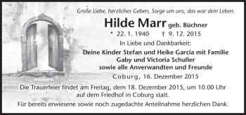 Traueranzeige von Hilde Marr von Neue Presse Coburg