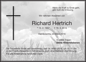 Traueranzeige von Richard Hertrich von Frankenpost
