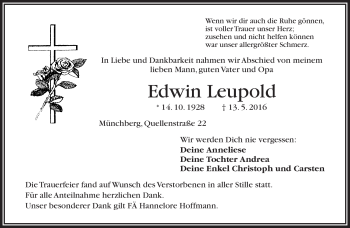 Traueranzeige von Edwin Leupold von Frankenpost