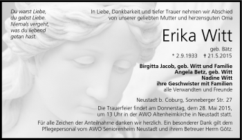 Traueranzeige von Erika Witt von Neue Presse Coburg