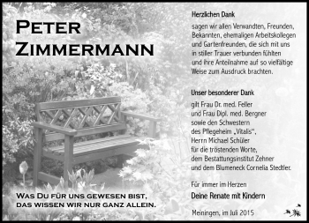 Traueranzeige von Peter Zimmermann von Südthüringer Presse