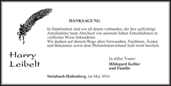 Traueranzeige von Harry Leibelt von Südthüringer Presse