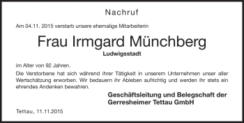 Traueranzeige von Irmgard Münchberg von Neue Presse Coburg