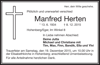 Traueranzeige von Manfred Herten von Frankenpost