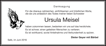 Traueranzeige von Ursula Meisel von Frankenpost
