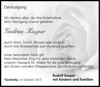 Traueranzeige von Gudrun Kasper von Neue Presse Coburg