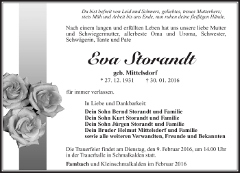 Traueranzeige von Eva Storandt von Südthüringer Presse