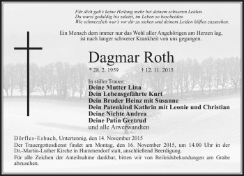 Traueranzeige von Dagmar Roth von Neue Presse Coburg