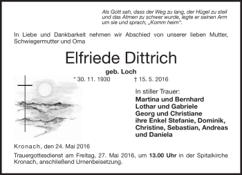 Traueranzeige von Elfriede Dittrich von Neue Presse Coburg