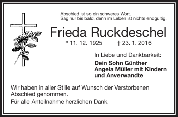 Traueranzeige von Frieda Ruckdeschel von Frankenpost