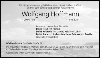 Traueranzeige von Wolfgang Hoffmann von Neue Presse Coburg