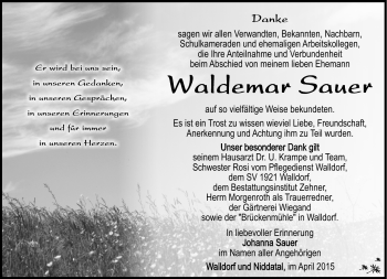 Traueranzeige von Waldemar Sauer von Südthüringer Presse
