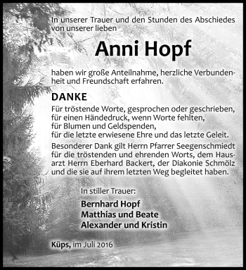 Traueranzeige von Anni Hopf von Neue Presse Coburg