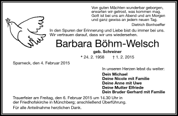 Traueranzeige von Barbara Böhm-Welsch von Frankenpost