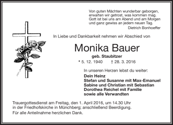 Traueranzeige von Monika Bauer von Frankenpost
