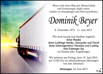 Traueranzeige von Dominik Beyer von Südthüringer Presse