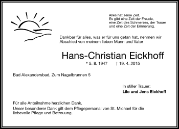 Traueranzeige von Hans-Christian Eickhoff von Frankenpost