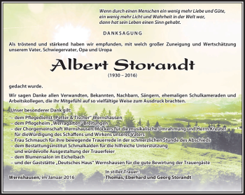 Traueranzeige von Albert Storandt von Südthüringer Presse