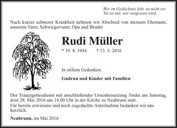 Traueranzeige von Rudi Müller von Südthüringer Presse