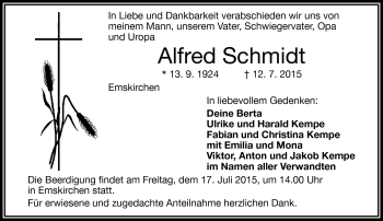 Traueranzeige von Alfred Schmidt von Frankenpost