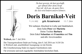 Traueranzeige von Doris Barnikol-Veit von Neue Presse Coburg