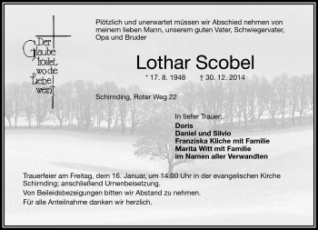 Traueranzeige von Lothar Scobel von Frankenpost