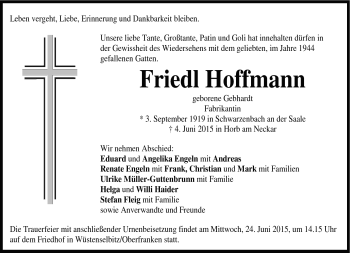 Traueranzeige von Friedl Hoffmann von Frankenpost