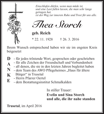 Traueranzeige von Thea Storch von Südthüringer Presse