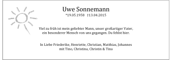 Traueranzeige von Uwe Sonnemann von Frankenpost