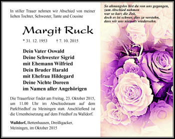Traueranzeige von Margit Ruck von Südthüringer Presse