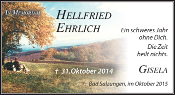 Traueranzeige von Hellfried Ehrlich von Südthüringer Presse
