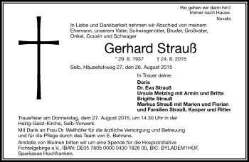Traueranzeige von Gerhard Strauß von Frankenpost