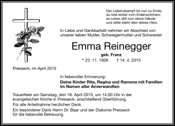 Traueranzeige von Emma Reinegger von Frankenpost