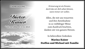 Traueranzeige von Dieter Kaiser von Südthüringer Presse