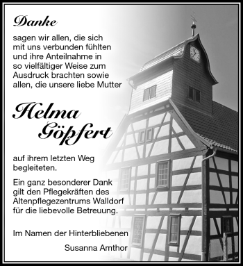 Traueranzeige von Helma Göpfert von Südthüringer Presse