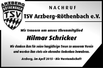 Traueranzeige von Hilmar Schricker von Frankenpost
